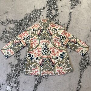 Connie Roberson Blazer Womens Size S Multi Verona Print Ronette Top Linen Luxury